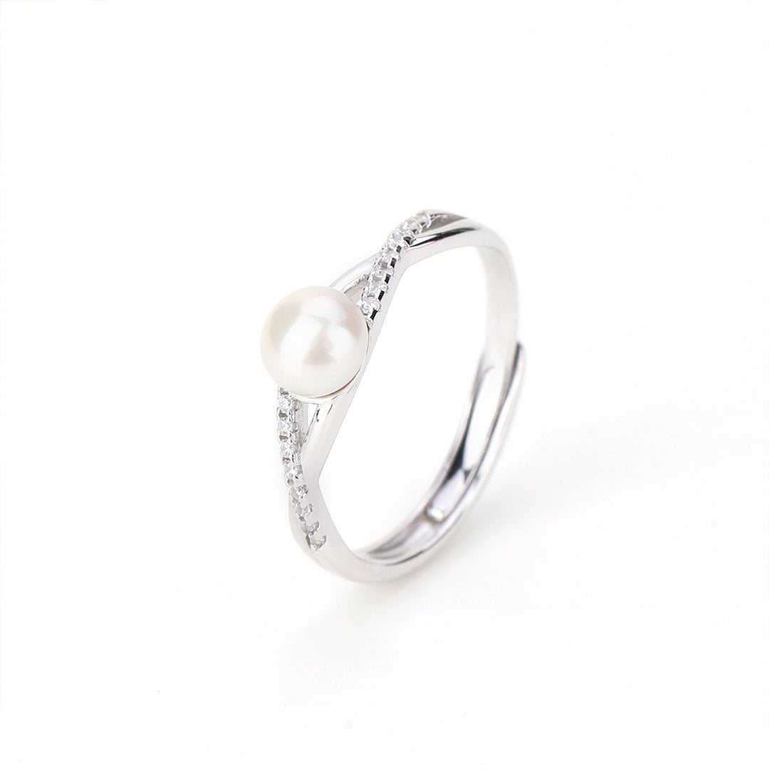 S925 Sterling Silver Freshwater Pearl Möbius Ring — Adjustable