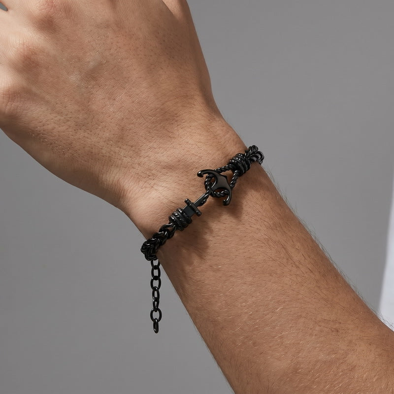 Punk Front & Back Chain Adjustable Bracelet Nautical Anchor Layered Keel Chain
