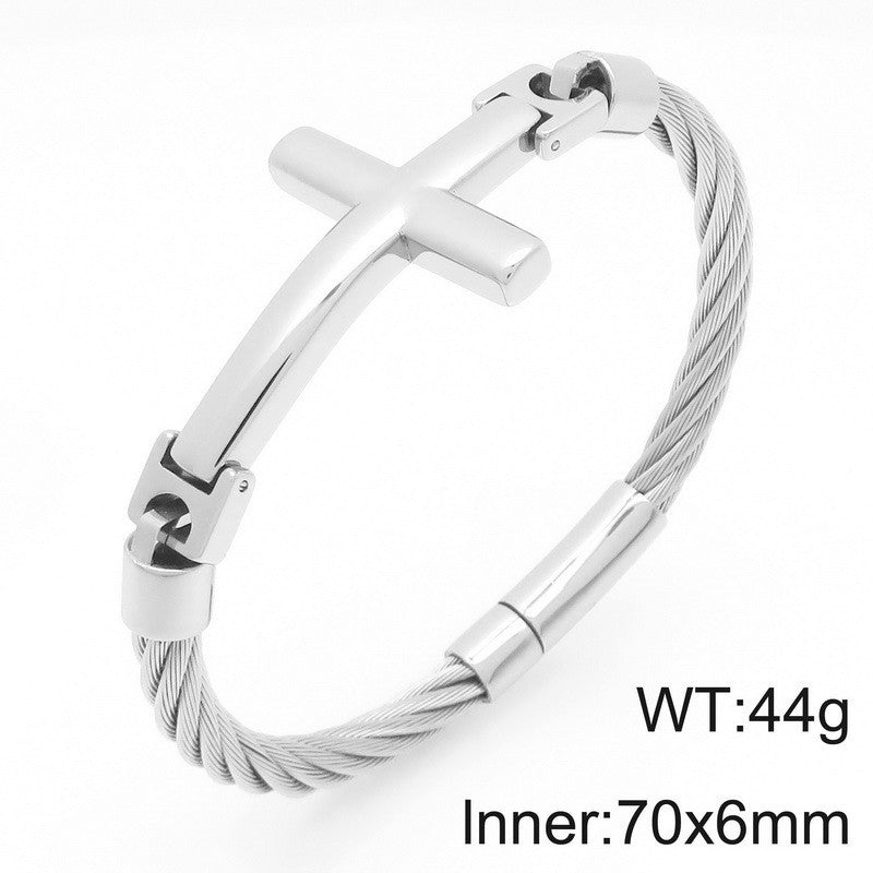 Braided Wire Steel Wire Bracelet – Cross Bent Titanium Steel Men's Bracelet