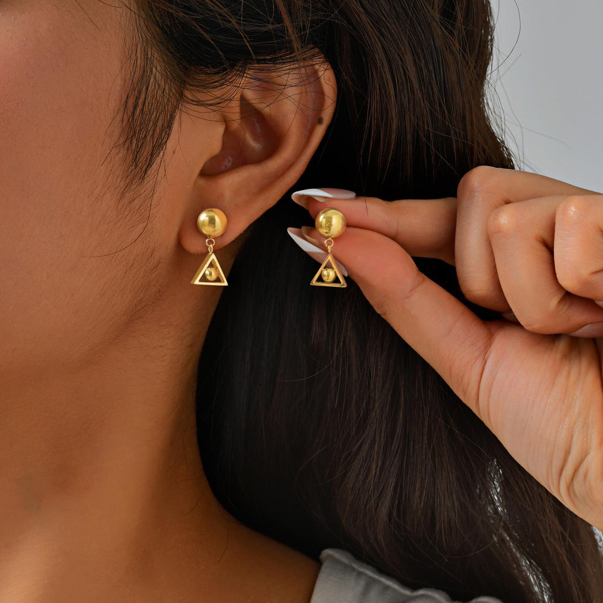 Gold Geometric Ball Drop Stud Earrings