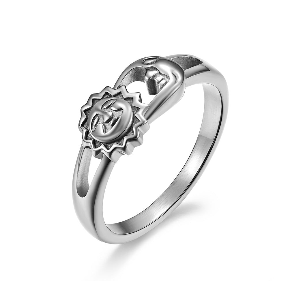 Smile Face Sun Moon Wedding Proposal Engagement Memorial Ring
