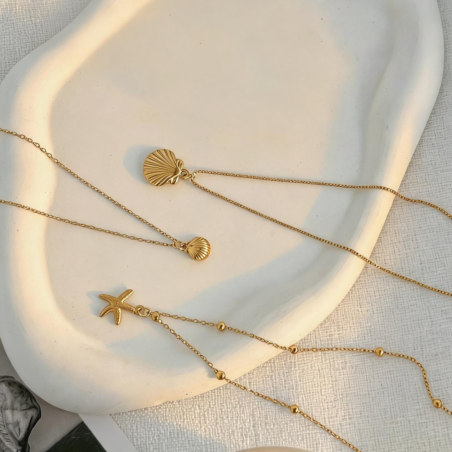 Ocean Special-Shaped Pearl Shell Beaded Necklace Starfish Stacked With Stainless Steel Thin