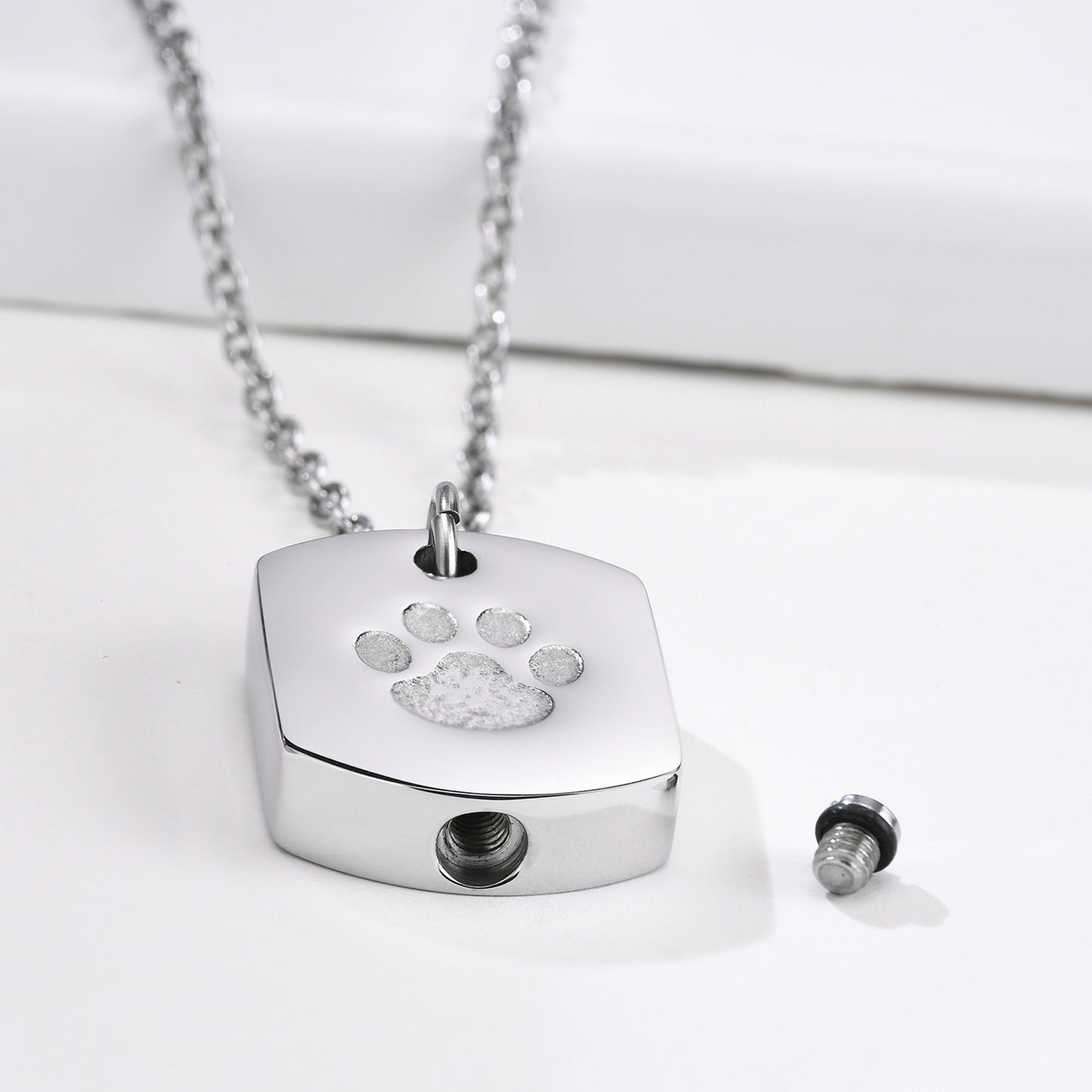 Stainless Steel Dog Paw Urn Openable Pendant Black Necklace