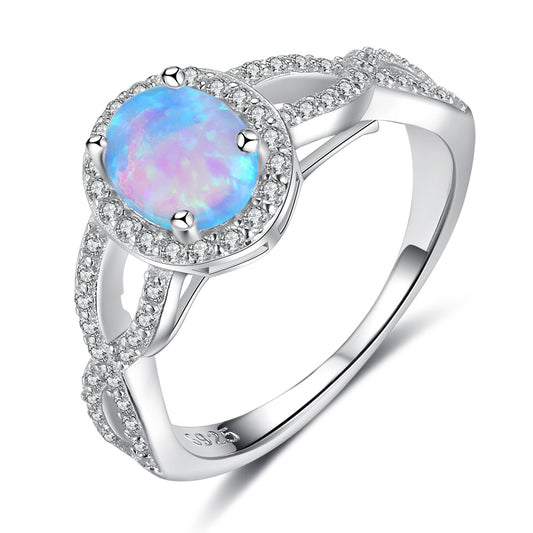 Planderful Jewelry Opal Ring With Zircon Halo In Sterling Silver For Everyday Luxury