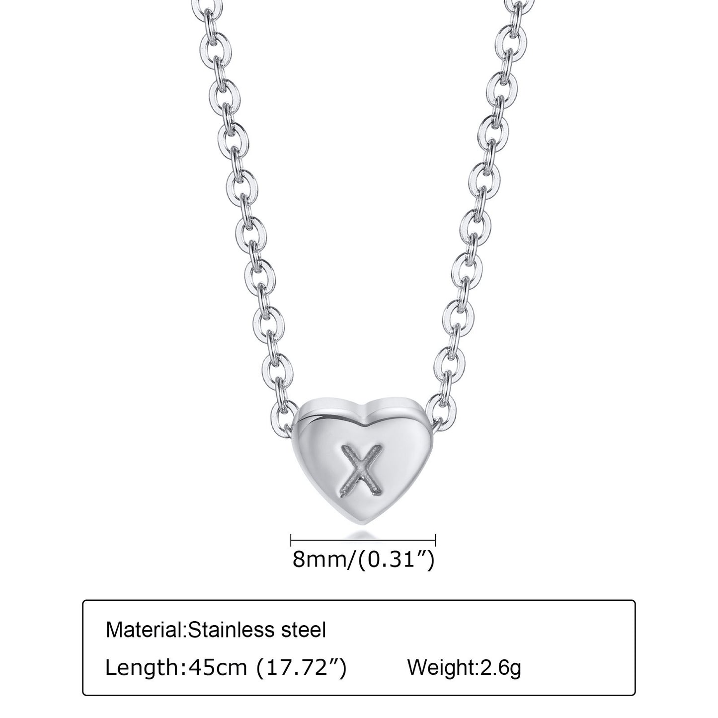 Stainless Steel Heart-Shaped Letter Necklace Love Charm 26 Letters