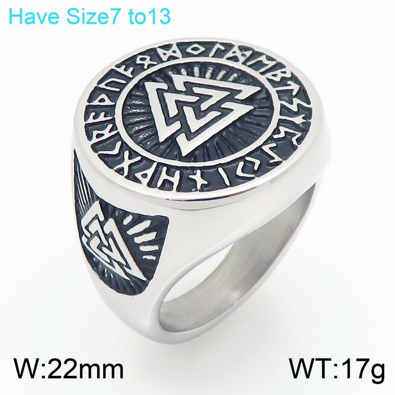Nordic Pop Celtic Knot Ring, Vintage Viking Smear Oil Compass Rune Stainless Steel