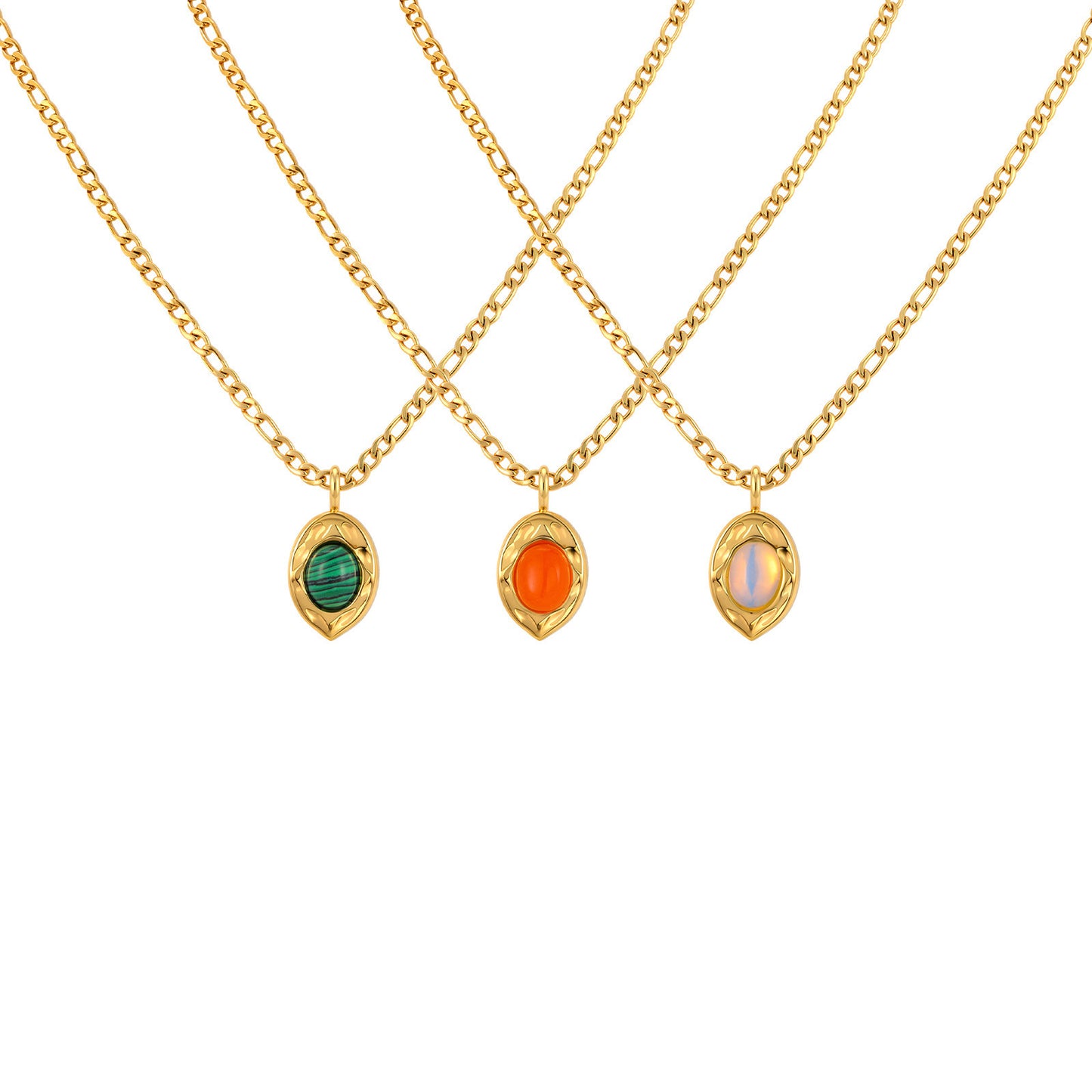 Stainless Steel Natural Malachite Necklace Collarbone Chain
