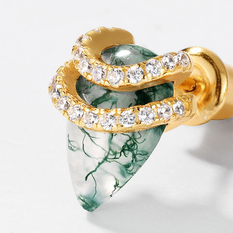 Planderful Everyday Genie Earrings – Natural Green Moss Water Drop Design in S925 Silver Plated Gold