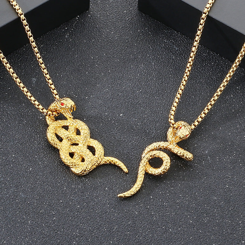 Planderful Mens Snake Pendant Gold Plated Titanium Necklace