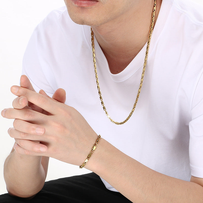 Japanese Buckle Necklace And Bracelet Set Titanium Steel Men