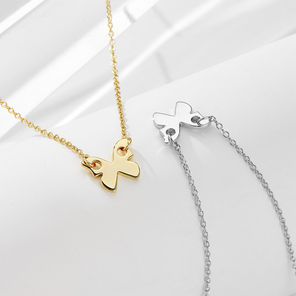 S925 Sterling Silver Mini Glossy Butterfly Pendant Necklace Clavicle Chain