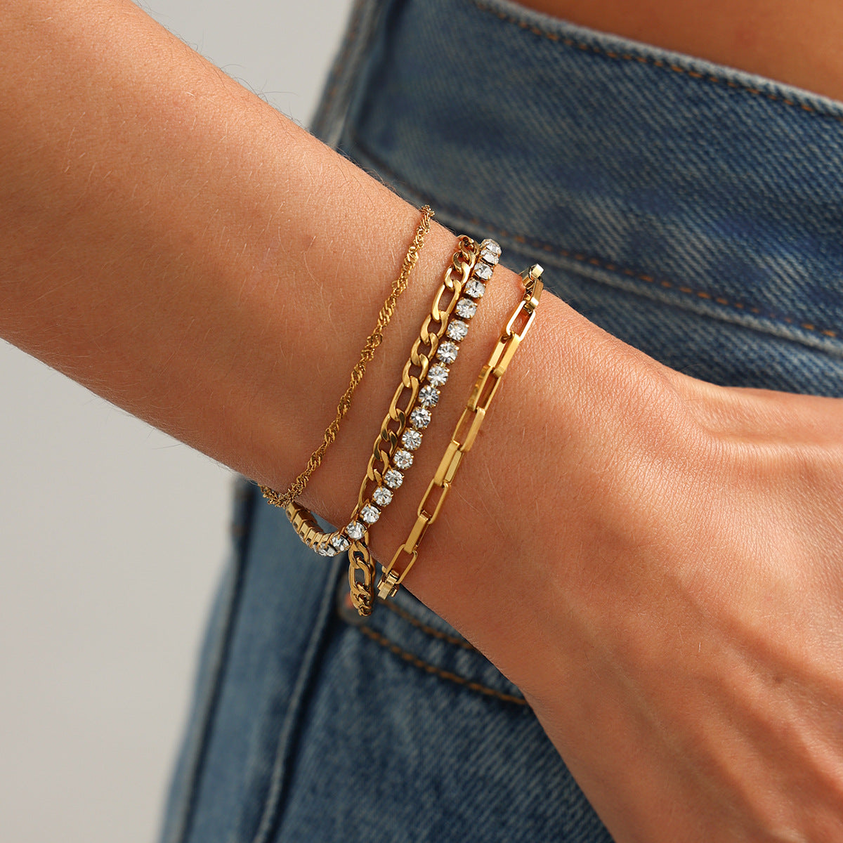 Planderful Vienna Verve Zircon Bracelet For Modern Women Stainless Steel Cross Chain Stackable Jewelry Statement