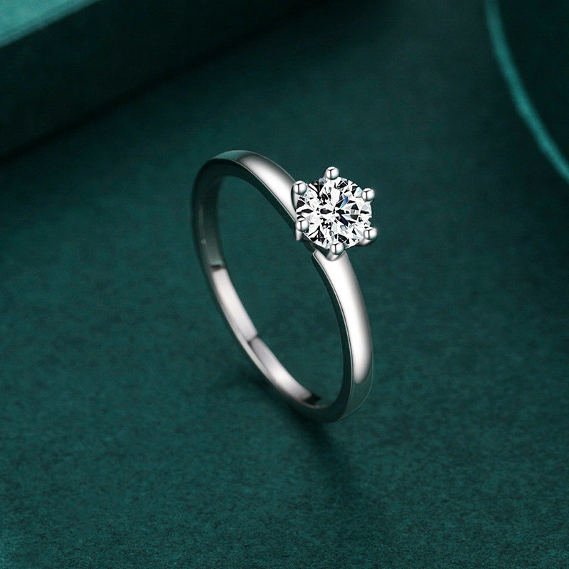 925 Sterling Silver Six-Prong Zircon Ring