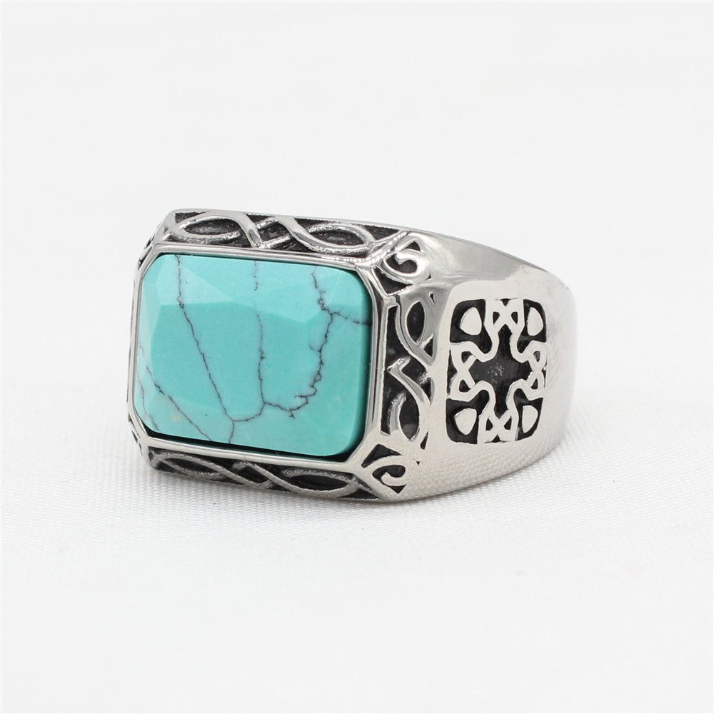 Planderful Titanium Steel Punk Ring With Green Zircon For Unisex Retro European American Style