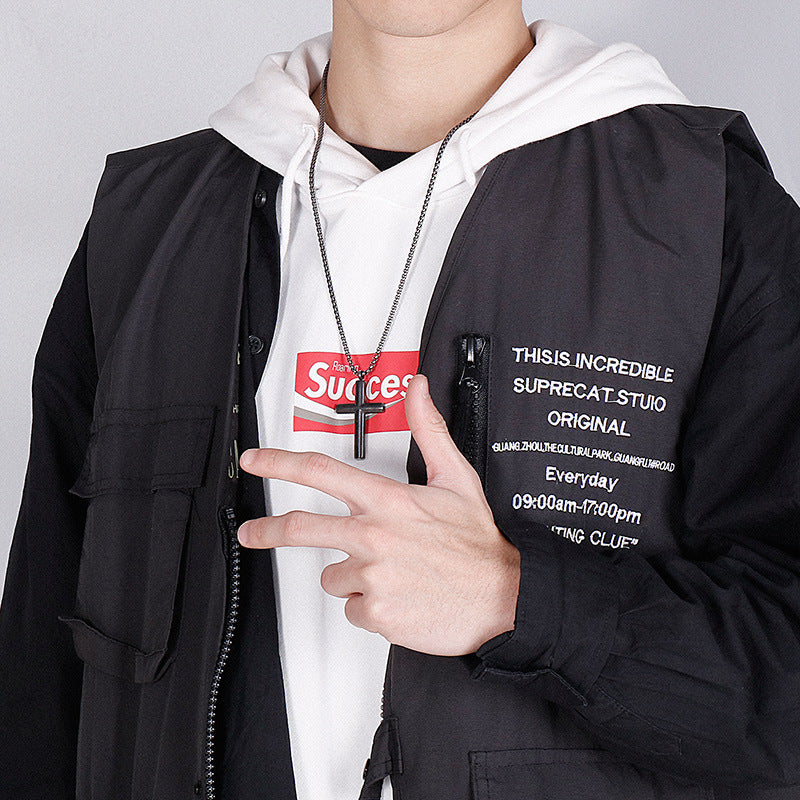 Stylish Titanium Steel Cross Pendant Necklace for Couples - Unisex Fashion Accessory