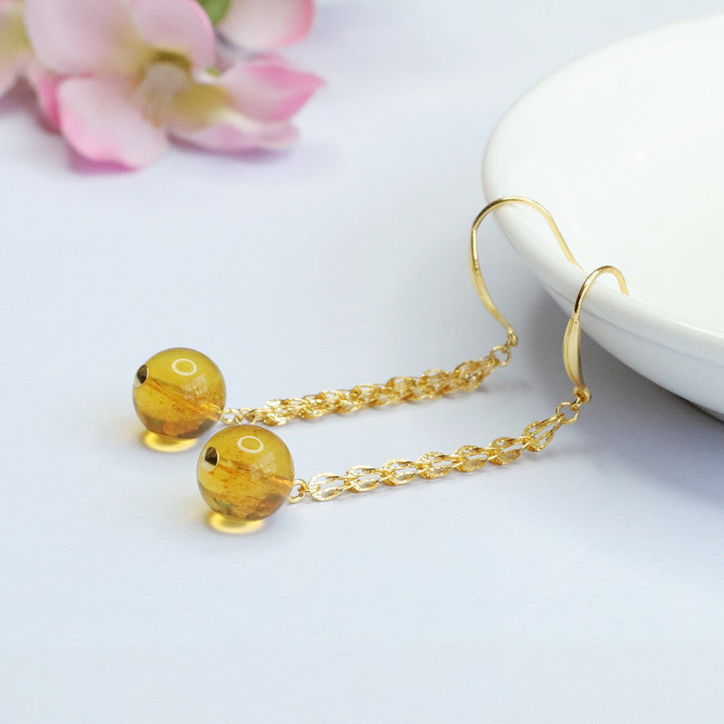 Golden Amber Phoenix-Tail Drop Earrings