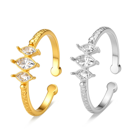Planderful Everyday Genie Stainless Steel Adjustable Ring With Hammer Texture Three Zircon Unisex Personalized Jewelry