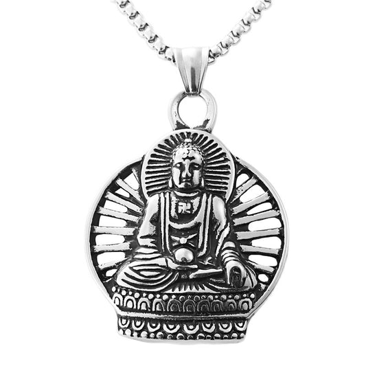 Titanium Steel Buddha Pendant Necklace for Men - Retro Punk Style Amitabha Design
