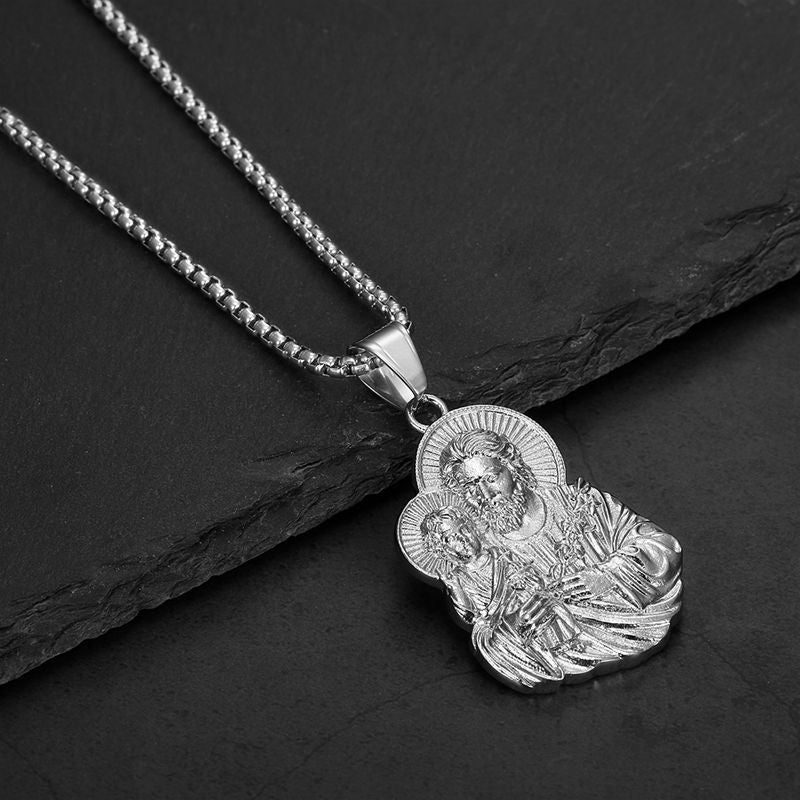 Planderful Hip Hop Jewelry Gold Plated Stainless Steel Zircon Holy Family Pendant Necklace For Unisex Fans