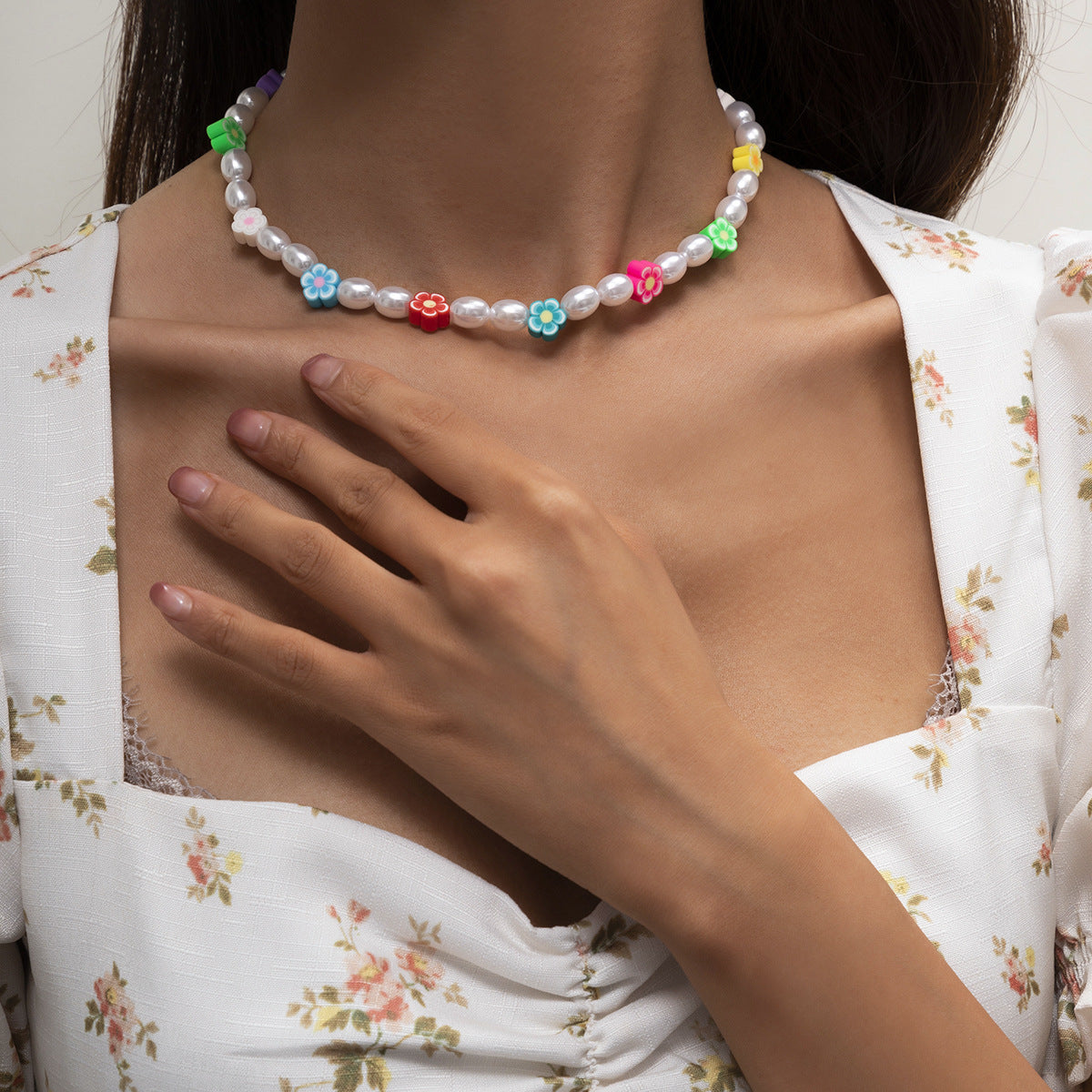 Planderful Vienna Verve Elegant Statement Necklace For Women Floral Imitation Pearl Ethnic Geometric Design