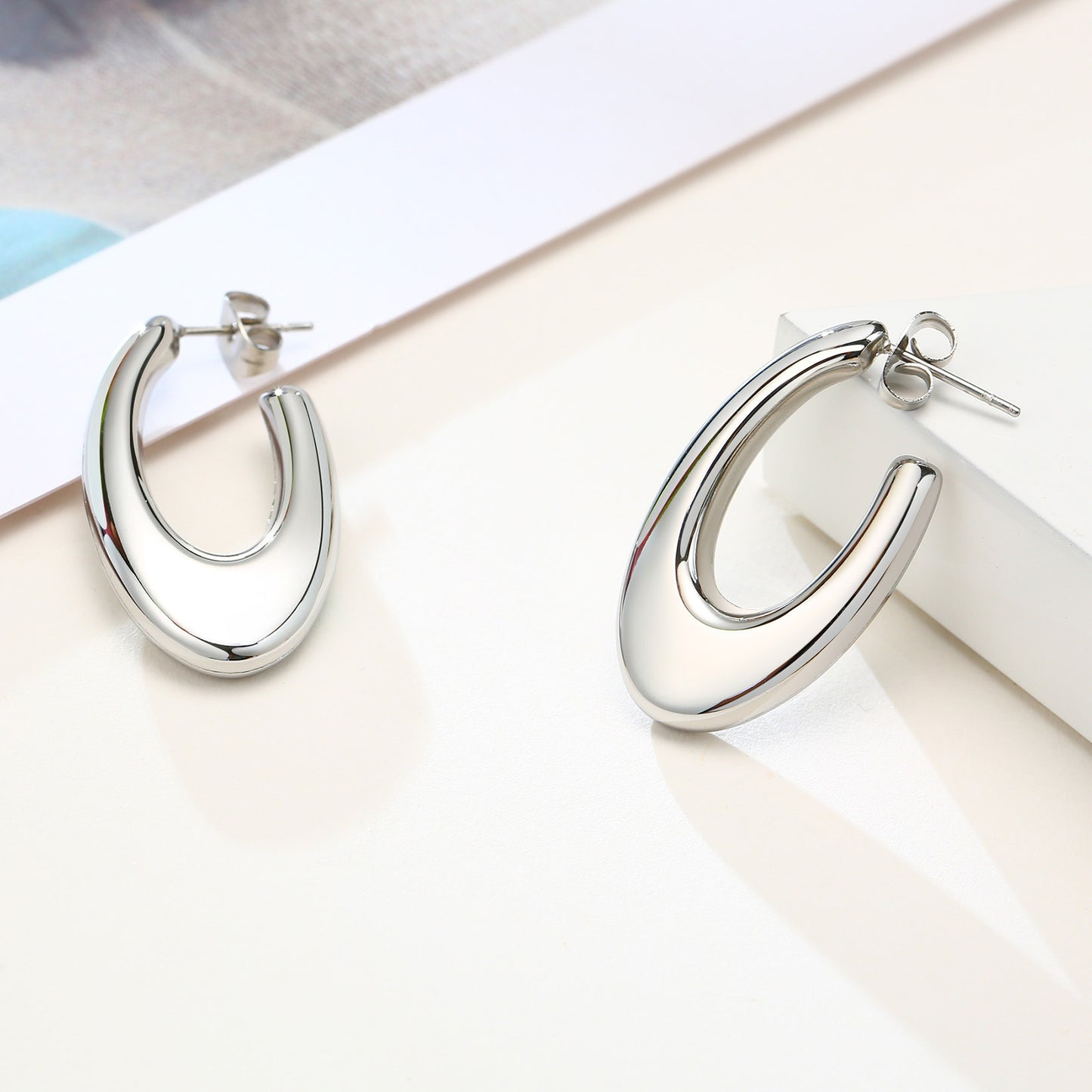 Stainless Steel Hollow Geometric Earrings Women's Gold Steel