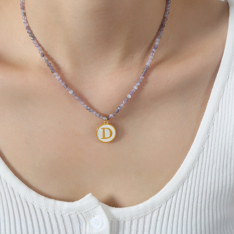 Luxurious Titanium Gold-Plated Mother-of-Pearl Pendant Necklace with Zircon Details