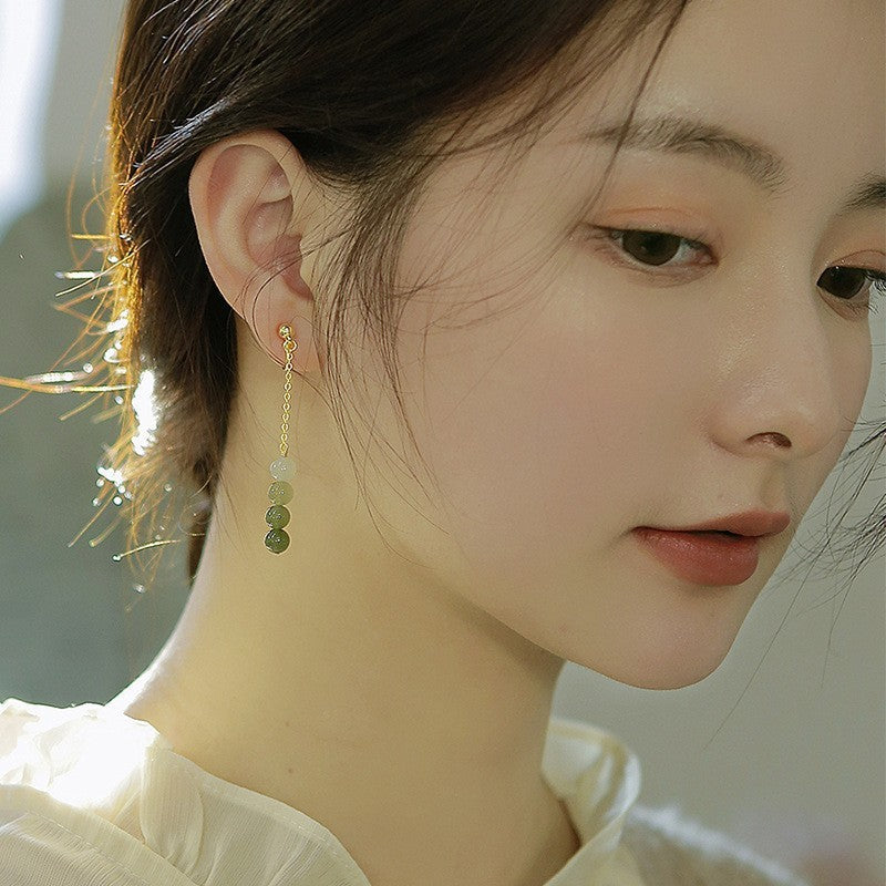 Elegant Natural Hotan Jade Mosquito-Repellent Earrings with Sterling Silver Needle