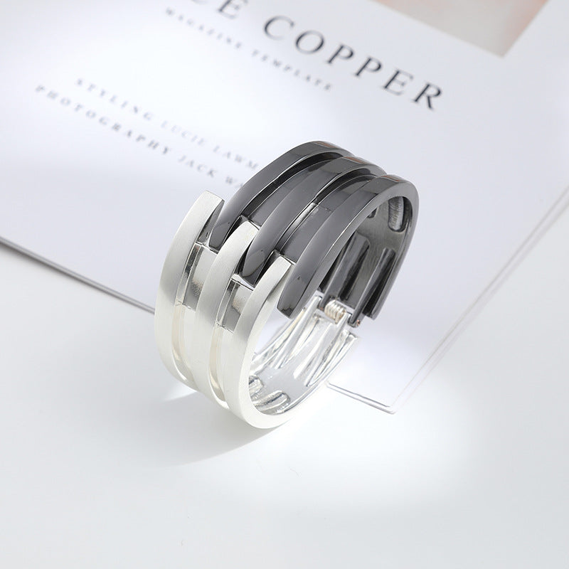 European Silver Wide Edge Exaggerated Bracelet from Vienna Verve Collection