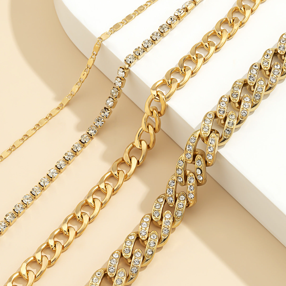 Planderful Vienna Verve Cuban Link Bracelet Set For Women Dark Zircon Punk Stacked Chains Statement