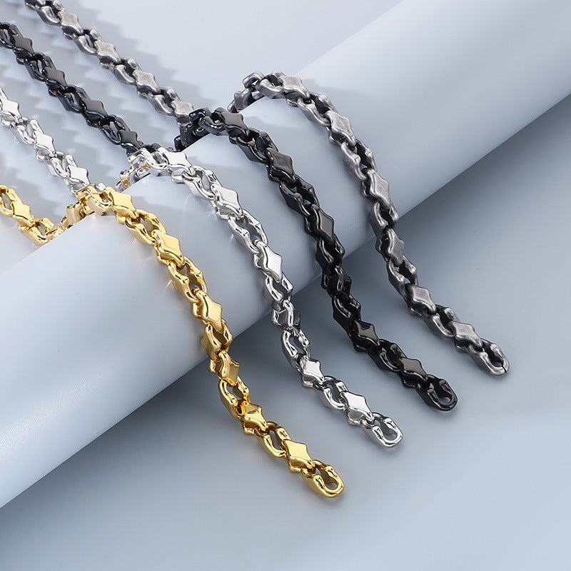 Hip Hop Quadrilateral Necklace Stainless Steel Rhombus Chain