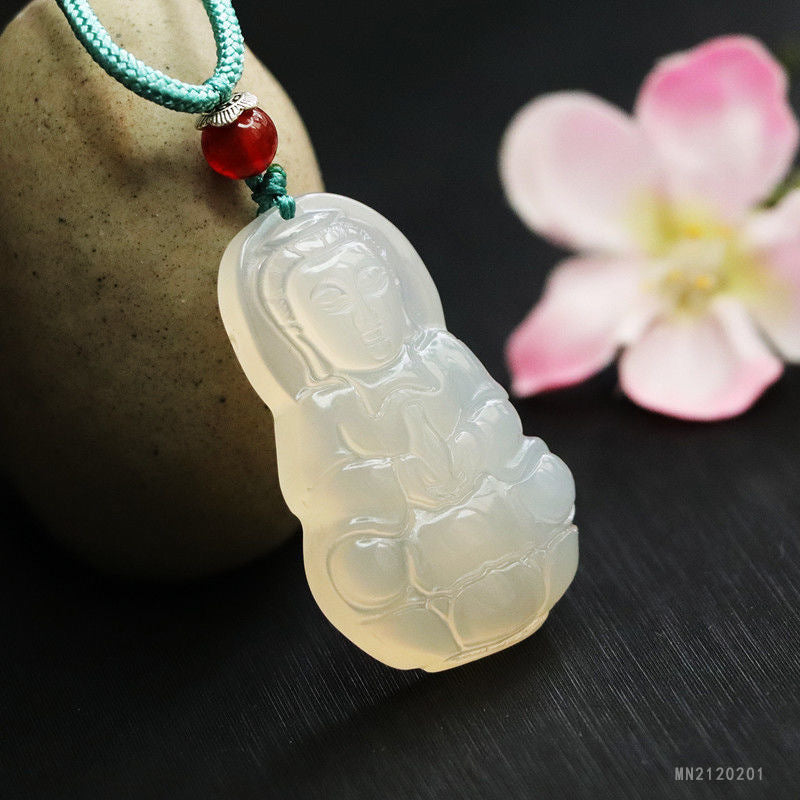 White Chalcedony Guanyin Pendant