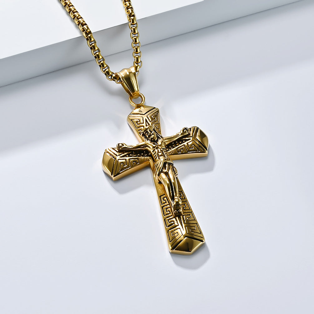 Planderful Stainless Steel Cross Necklace Personalized For Men With Retro Hip Hop Style Titanium Pendant