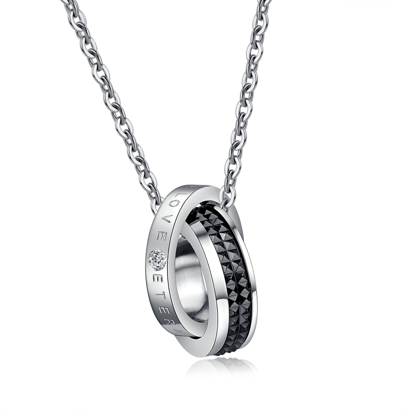 Mens Titanium Steel Necklace With Double Ring Pendant For Men By Planderful Urban Bold Durable