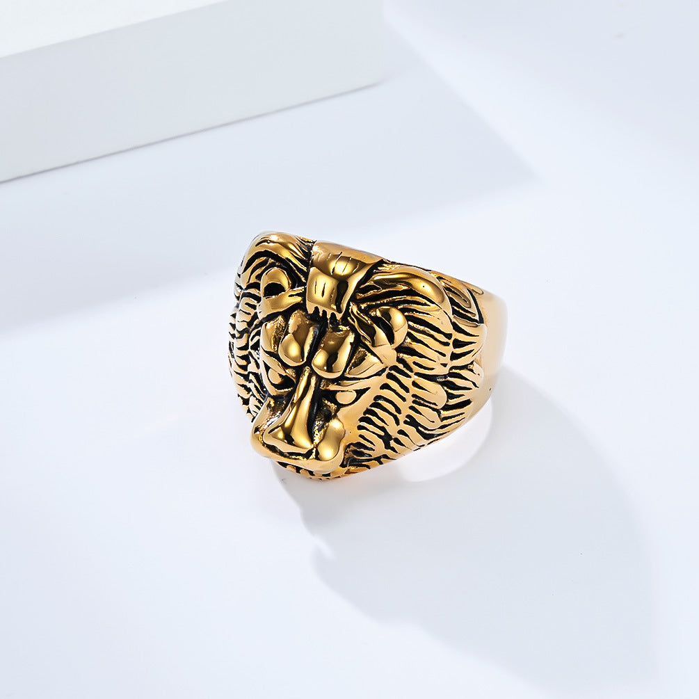 Planderful Titanium Lion Head Ring For Men Retro European American Style Dominant Hip Hop Punk Jewelry
