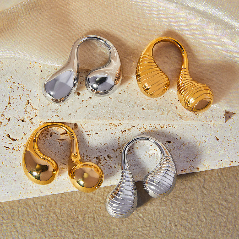 Exaggerated Double Water Drop Index Finger Ring - Titanium Steel Gold-Plated