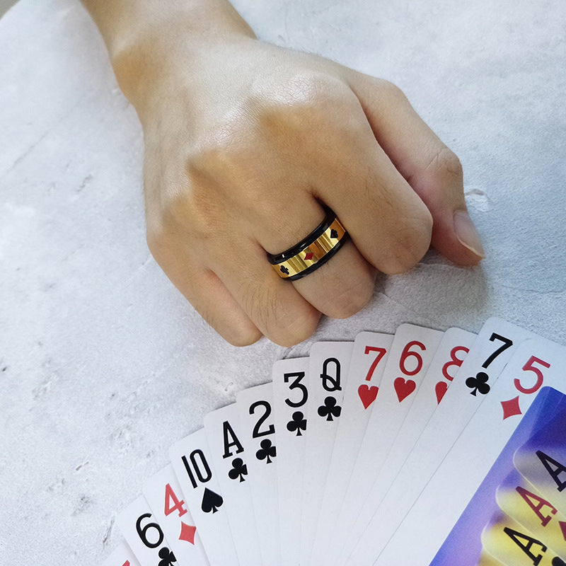 Face Width Rotating Stainless Steel Playing Card Ring For Men
