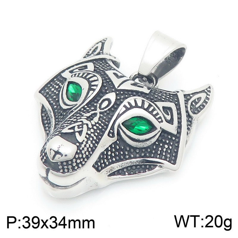 Planderful Viking Wolf Pendant For Men Green Eyed Celtic