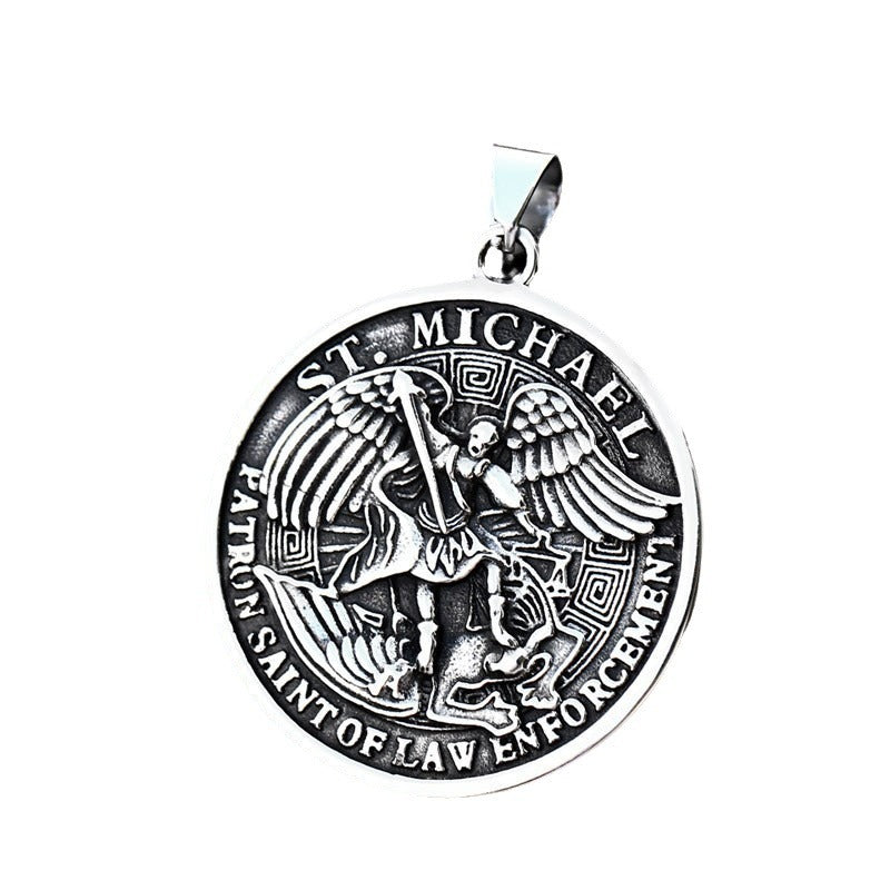Retro European and American Greek Mythology Angel Pendant for Men - Stainless Steel Round Tag Wholesale