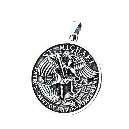 Retro European and American Greek Mythology Angel Pendant for Men - Stainless Steel Round Tag Wholesale