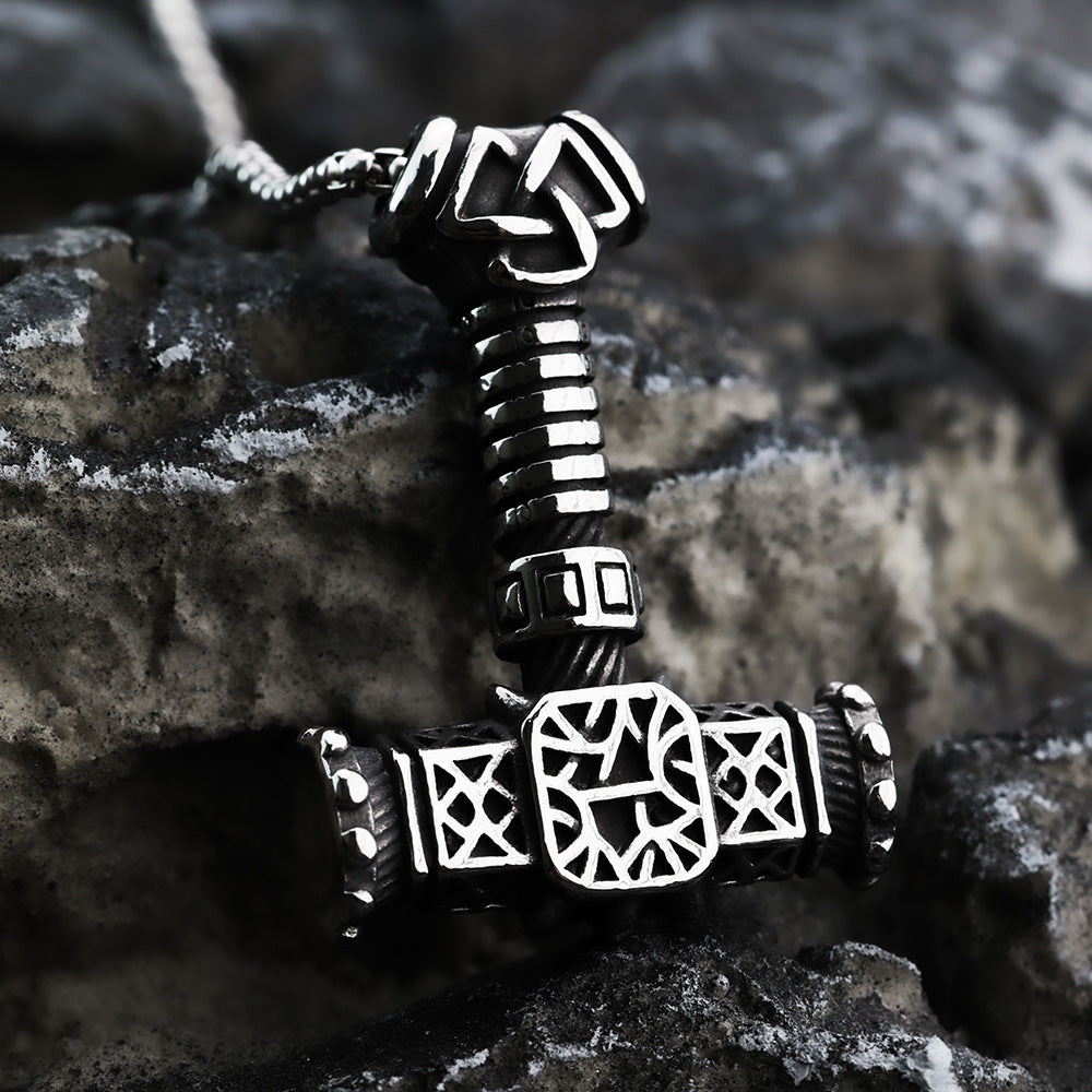 European And American Retro Stainless Steel Men's Pendant Thor's Hammer Triangle Symbol