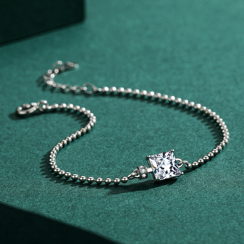 Elegant S925 Sterling Silver Bracelet with Simulated Diamond Zircon Insets