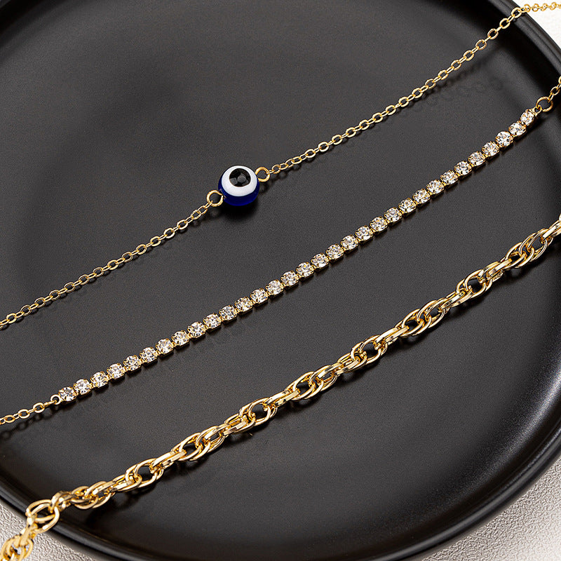 Retro Devil's Eye Metal Chain Necklace Set for Women