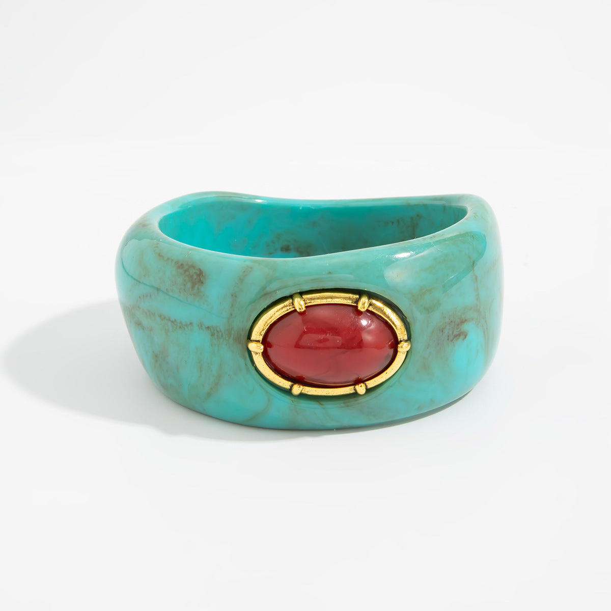 Planderful Bohemian Turquoise Resin Wide Bracelet Microinlaid Irregular Inlay Vienna Verve Statement Jewelry For Women