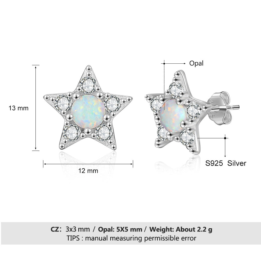 Planderful Jewelry Sterling Silver Opal Zircon Star Stud Earrings for Everyday Elegant Gift