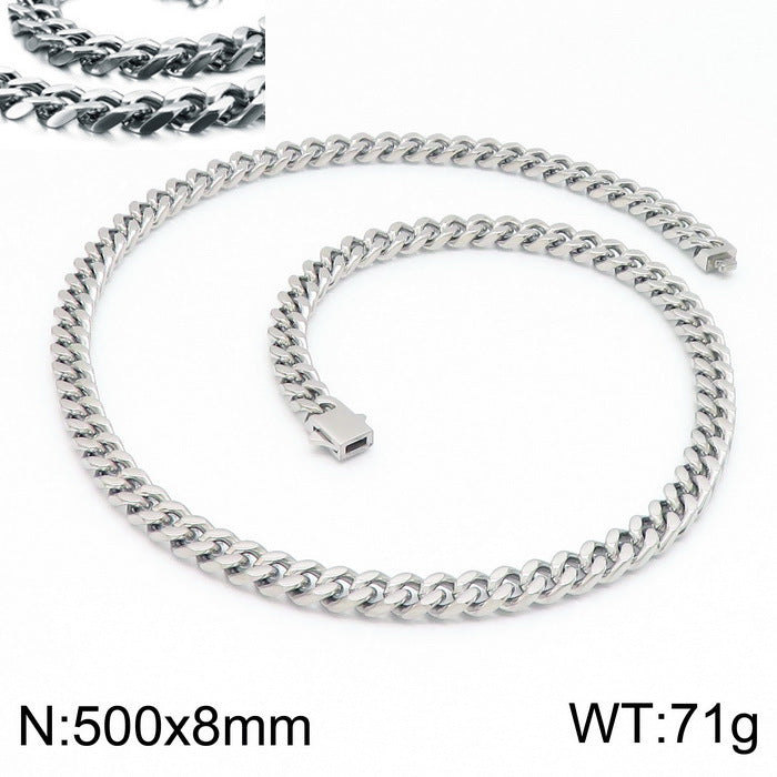 Stainless Steel Cuban Chain Bracelet, Rock Street Men's Vacuum Plated Four-Sided Grinding Square Necklace