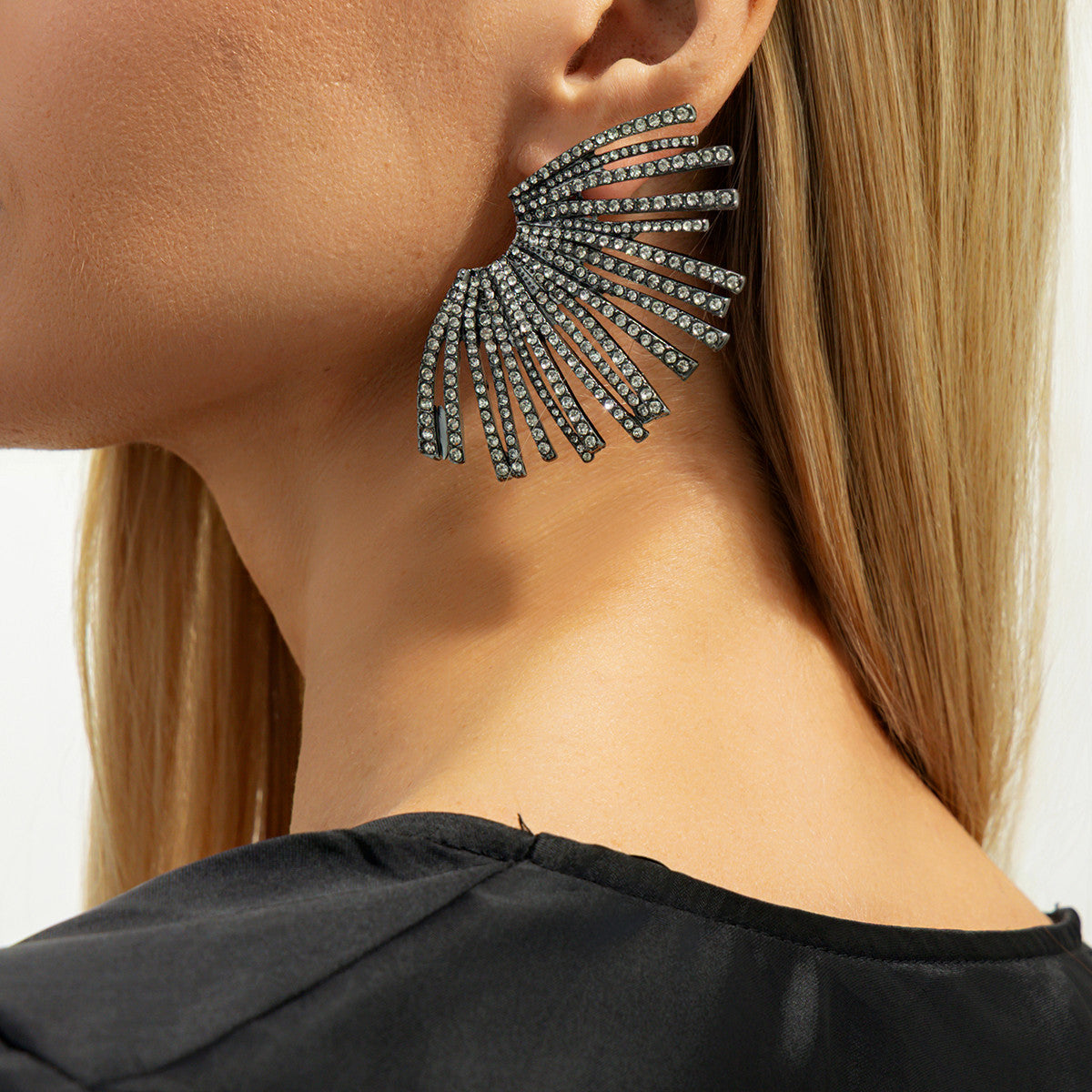 Planderful Vienna Verve Zircon Earrings For Women Fan Shaped Geometric Inlaid Statement