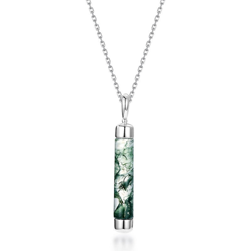 S925 Sterling Silver Moss Agate Pendant Necklace