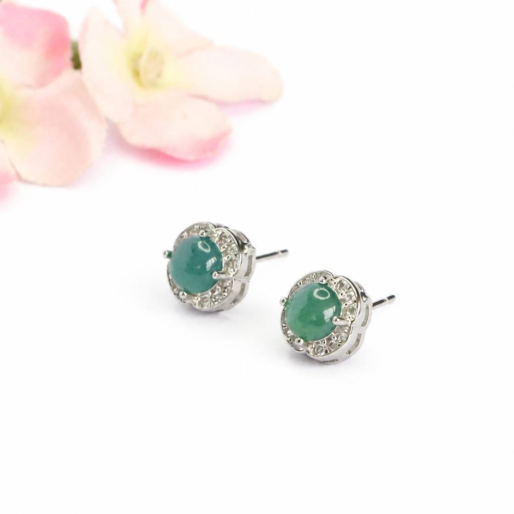 Blue-Water Jadeite Clover Stud Earrings