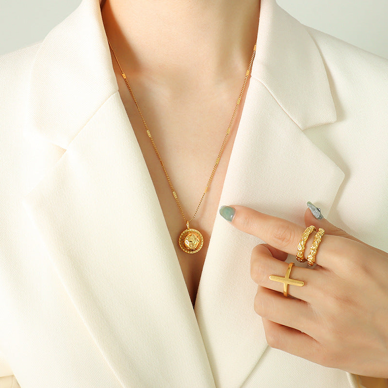 French Style Vintage Planet Necklace with Lock Bone Chain