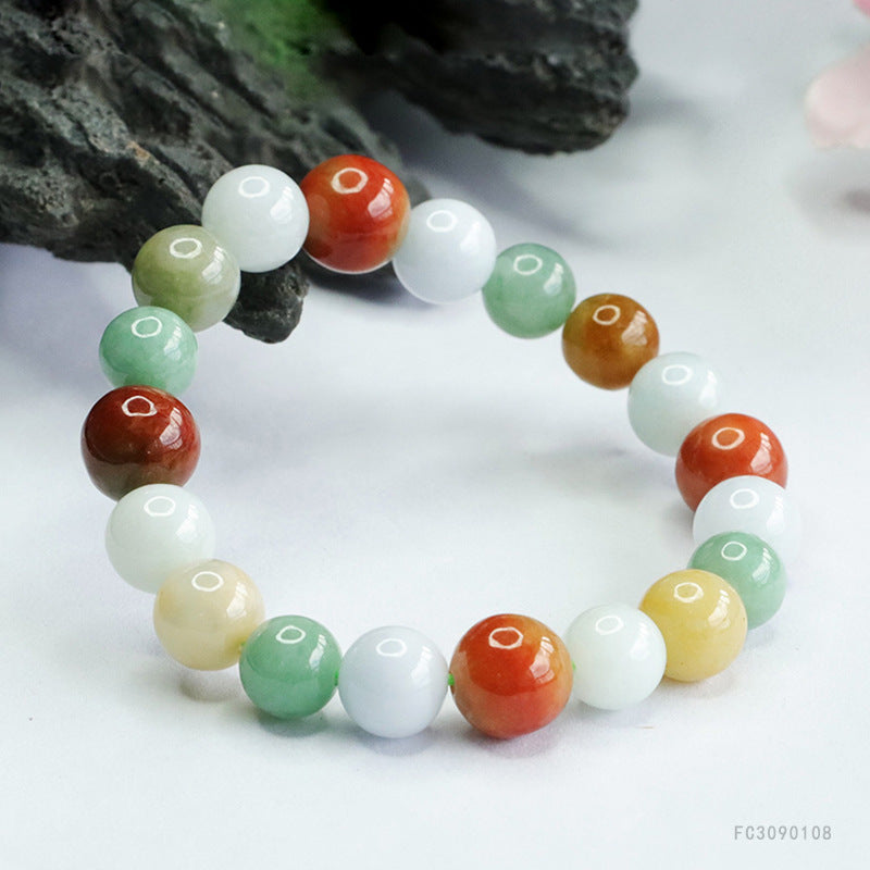 Jadeite Multicolor Round Bead Bracelet